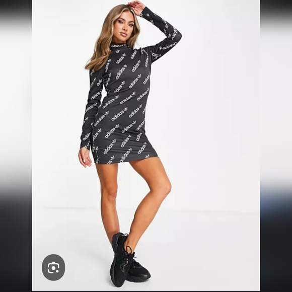 adidas Dresses & Skirts - Adidas Long Sleeve Black Dress with Logo Pattern